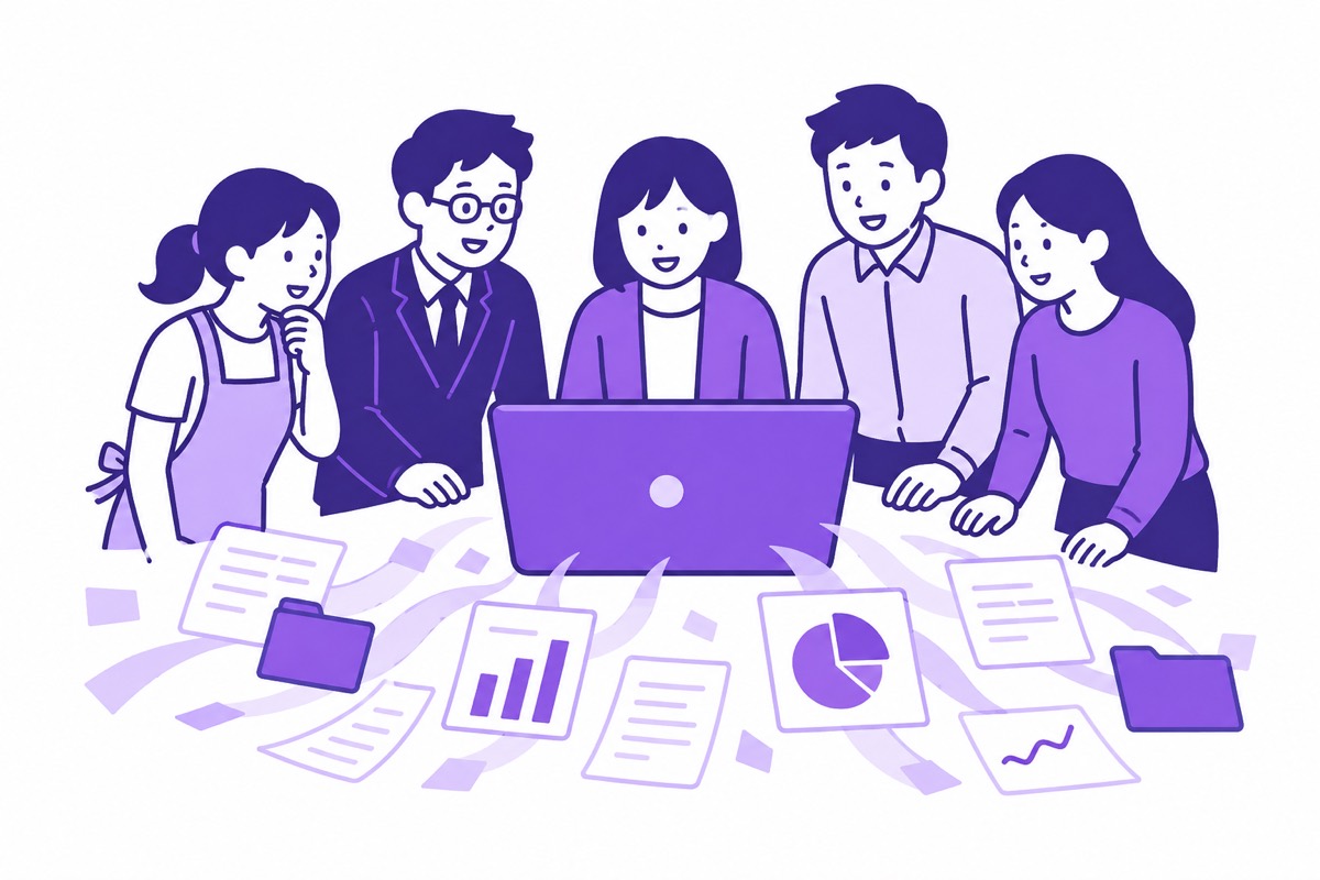 職種の違う5人がClaude Codeの画面を囲むイラスト