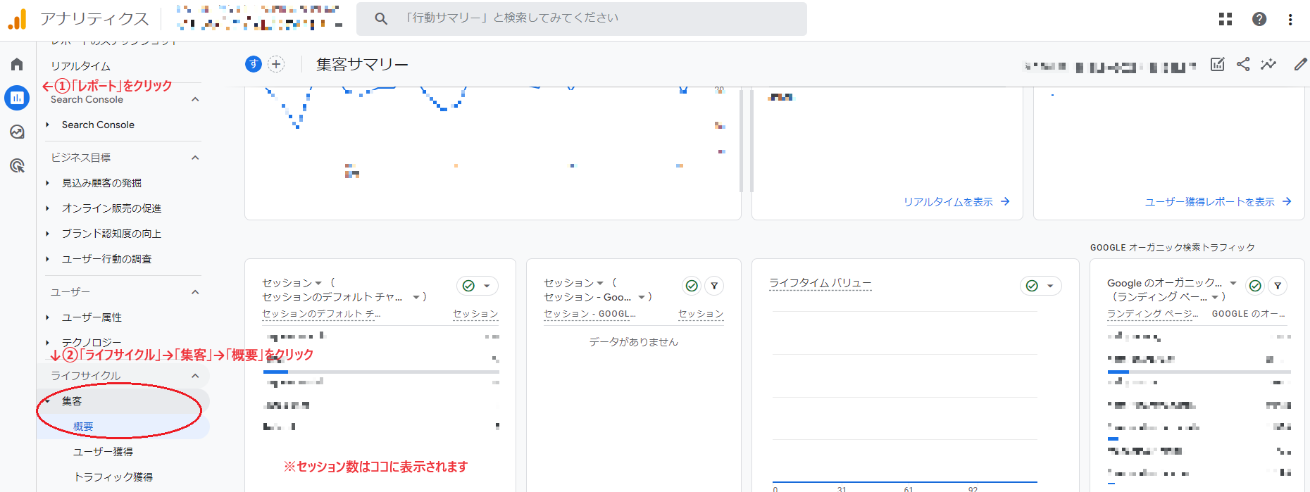 流入元ごとのセッション数が確認できる